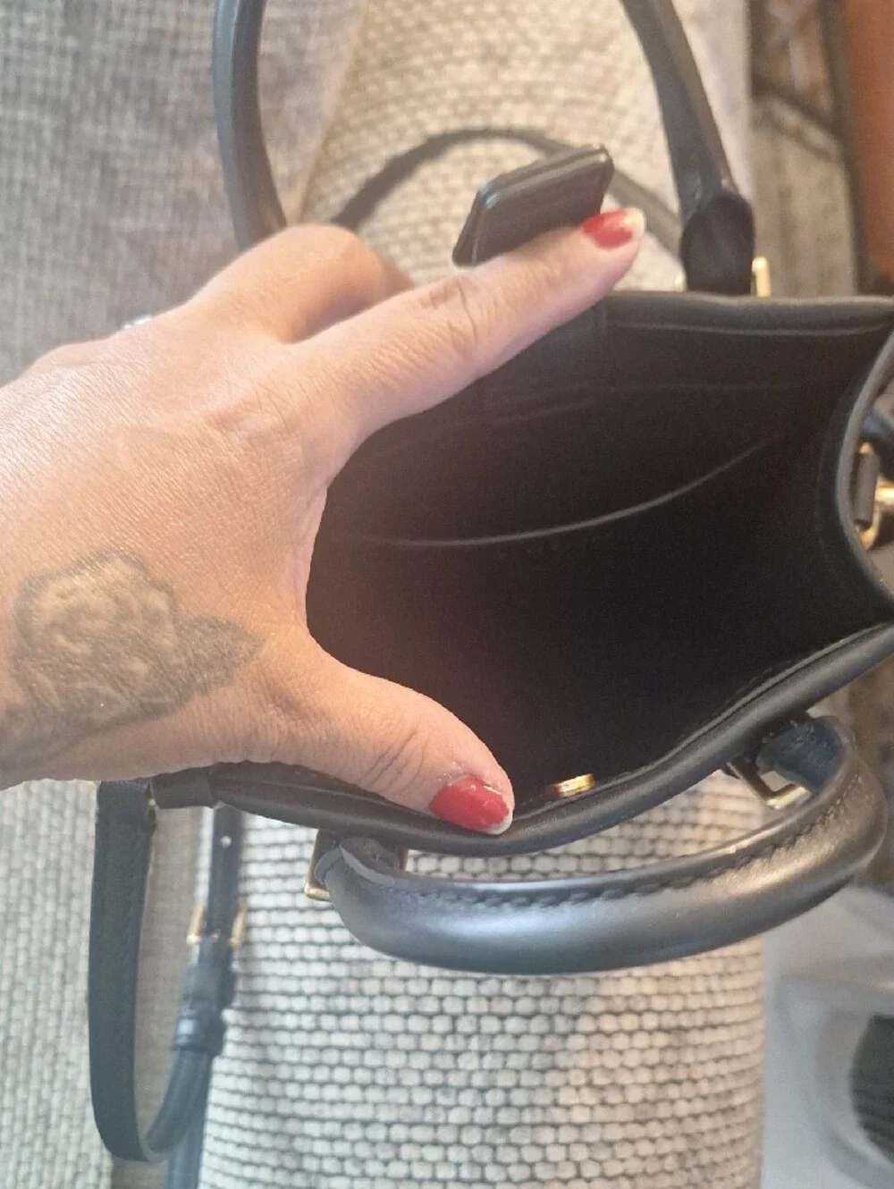 Tory Burch Black Patterned Mini Tote with Gold Hardware